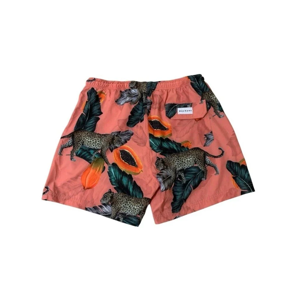 Mavrans Fruta Bomba Swim Shorts XXL Men's Pink Panther & Papaya Print Beach Surf